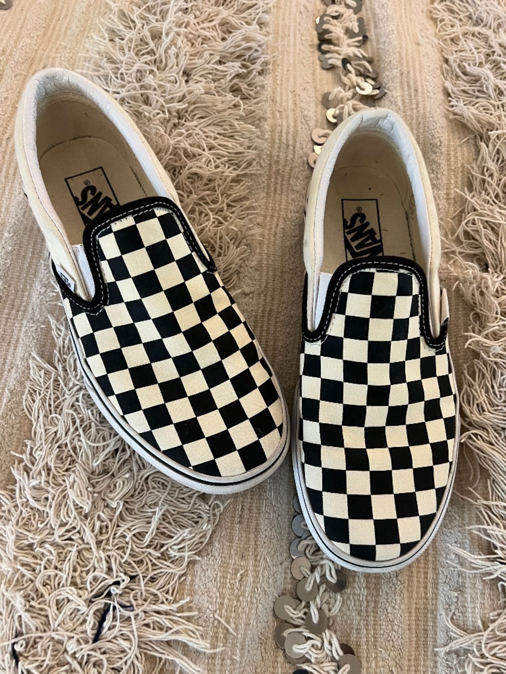 Vans black and white checkerboard slip on shoes Men 6.0 Women 7.5